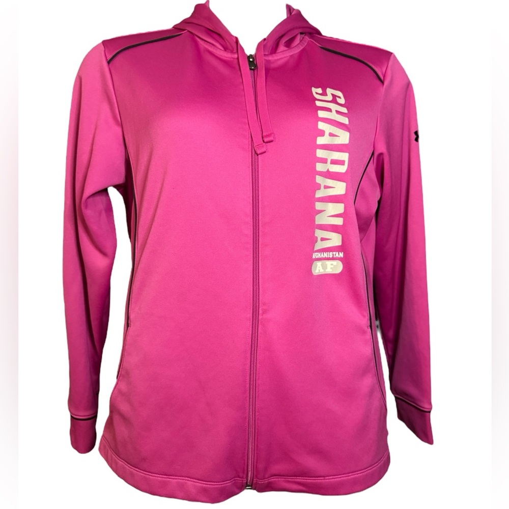 🐿️ Under Armour Magenta Zip-Up Hoodie Size XL – Custom Graphic
